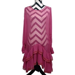NWT Magali Pascal Ines Pink Rose Shift Ruffle Hem Dress